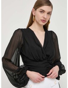 Hedvábné tričko Elisabetta Franchi černá barva, regular, CA03242E2