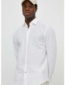 Lněná košile BOSS bílá barva, regular, s klasickým límcem, 50513661