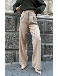 Laluvia Stone Palazzo Fabric Wide Leg Trousers