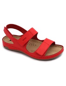 Leon 966 Zdravotní kožené sandály - Červená