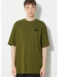 Bavlněné tričko The North Face M S/S Essential Oversize Tee zelená barva, s aplikací, NF0A87NRPIB1