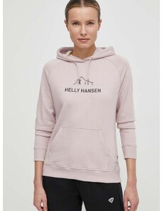 Mikina Helly Hansen dámská, růžová barva, s kapucí, s potiskem, 63427