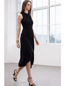 Trendyol Black Limited Edition High Neck Belt Detail Body-fitted Flexible Knitted Maxi Dress