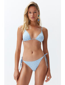 Trendyol Blue Triangle Tied Textured Regular Bikini Set