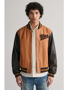 BUNDA GANT LEATHER VARSITY JACKET hnědá L