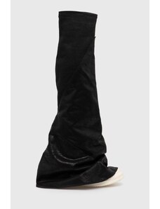 Kozačky Rick Owens Denim Boots Fetish dámské, černá barva, na plochém podpatku, DS01D1815.BF.911