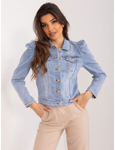 RE-Dress Jeans SVĚTLE MODRÁ DŽÍNOVÁ BUNDA S NABÍRÁNÍM NA RAMENOU -LIGHT BLUE Denim vzor
