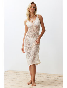 Trendyol Bridal Ecru Fitted Maxi Knitted Knitwear Look Beach Dress