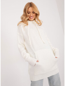 Fashionhunters Ecru dlouhý oversize svetr s kapucí