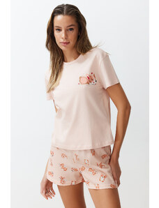 Trendyol Salmon-Multicolor 100% Cotton Animal Pattern Knitted Pajamas Set
