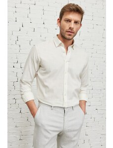 AC&Co / Altınyıldız Classics Men's Ecru Comfort Fit Comfy Cut Concealed Button Collar 100% Cotton Flamed Shirt