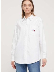 Bavlněná košile Tommy Jeans bílá barva, relaxed, s klasickým límcem