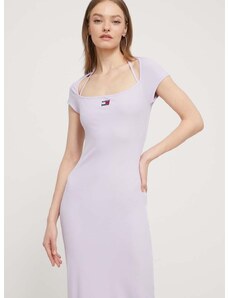 Šaty Tommy Jeans fialová barva, midi, DW0DW17943