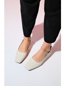 LuviShoes POHAN Beige Skin Stone Detailed Women's Flat Shoes