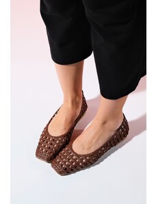 LuviShoes ARCOLA Brown Knitted Patterned Women's Flat Shoes
