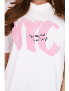K-Fashion Bavlněná halenka s potiskem New York bílá + růžová