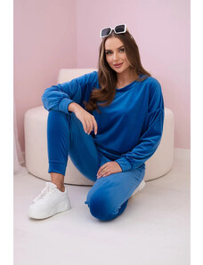 K-Fashion Velurový komplet mikiny + kalhoty chrpově modrá