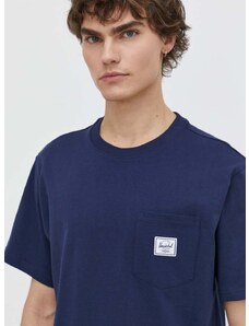 Bavlněné tričko Herschel tmavomodrá barva