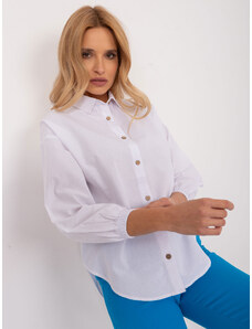 Fashionhunters Bílá bavlněná dámská košile na knoflíky