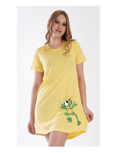Vienetta Dámská noční košile s krátkým rukávem Žabka, barva žlutá, 100% bavlna