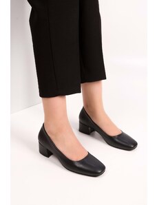 Shoeberry Women's Tria Black Skin Heeled Shoes