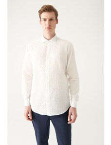 Avva Men's White See-through Cotton Classic Collar Regular Fit Shirt