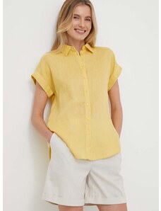 Lněná košile Lauren Ralph Lauren žlutá barva, relaxed, s klasickým límcem, 200699152