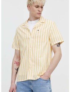 Košile s příměsí lnu Tommy Jeans žlutá barva, regular, DM0DM18961