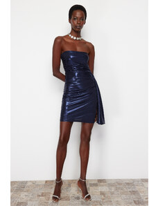 Trendyol Dark Blue Metallic Body-Sitting Stylish Evening Dress