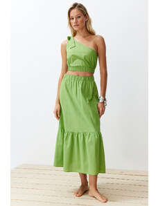 Trendyol Green Woven Single Shoulder Blouse Skirt Set
