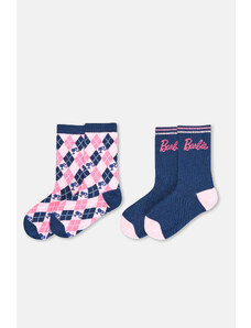 Dagi Navy Blue-Pink Girls Kids Barbie 2 Pack Socks