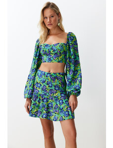 Trendyol Floral Patterned Woven Balloon Sleeve Blouse Skirt Set