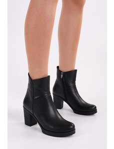 Shoeberry Women's Hero Black Genuine Leather Daily Heeled Boots