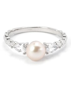 Rafity Stříbrný prsten s perlou a zirkony