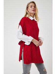 Happiness İstanbul Women's Red Tie Detailed Oversize Knitwear Sweater