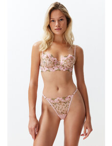 Trendyol Pink Floral Embroidery Capless Knitted Lingerie Set