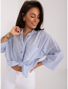 Fashionhunters Světle modrá oversize košile na knoflíky s límečkem