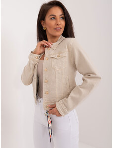 Fashionhunters Světle béžová krátká džínová bunda s kapsami