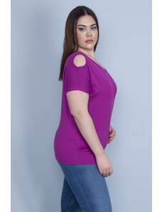 Şans Women's Plus Size Purple Viscose Viscose Blouse With Decollete