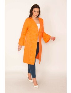 Şans Women's Plus Size Orange Sleeve Detailed Single-Clip Closed Unlined Cape