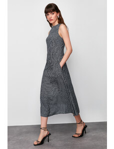 Trendyol Black Straight Cut Geometric Patterned Woven Midi Dress
