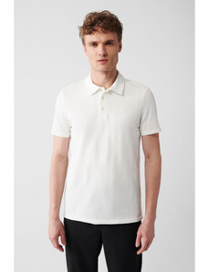 Avva Men's Ecru Jacquard Lycra Standard Fit Normal Cut Polo Neck T-shirt