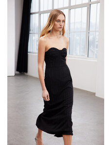 Trendyol Limited Edition Black Wrap-around Strapless Midi Woven Dress