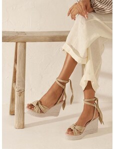 Semišové sandály Manebi Hamptons Wedge Espadrilles With Knot béžová barva, M 1.1 WS