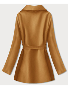 MADE IN ITALY Minimalistický krátký dámský kabát v hořčicové barvě (758ART)