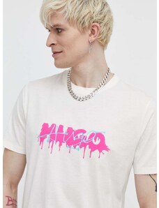Bavlněné tričko HUGO béžová barva, s potiskem, 50515282