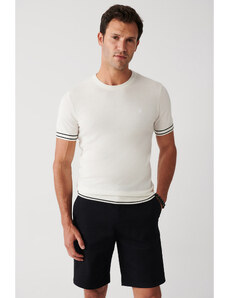 Avva Men's White Crew Neck Soft Handle Ribbed Standard Fit Normal Cut Knitwear T-shirt