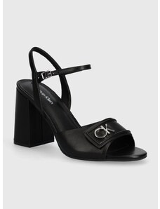 Kožené sandály Calvin Klein HEEL SANDAL 85 RELOCK LTH černá barva, HW0HW01937