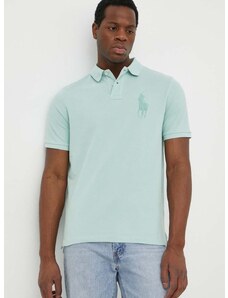 Polo Ralph Lauren Bavlněné polo tričko Ralph Lauren tyrkysová barva, s aplikací, 710936508