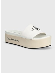 Pantofle Calvin Klein Jeans FLATFORM SANDAL MET dámské, bílá barva, na platformě, YW0YW01036